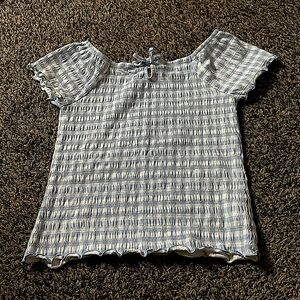 White & blue checkered blouse